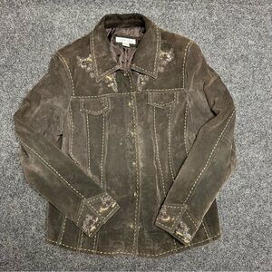 Vintage Chocolate Brown Genuine Leather jacket Embroidered Western Cowgirl Boho